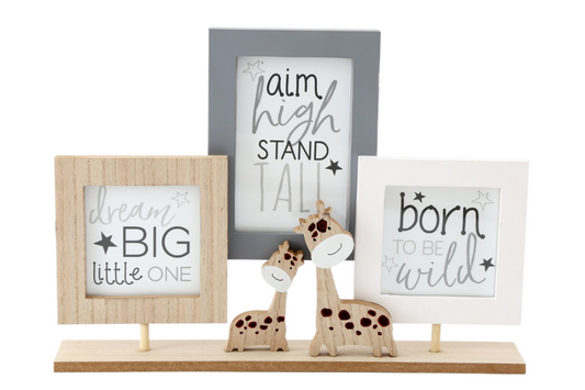 Triple Photo Frame On Wooden Stand