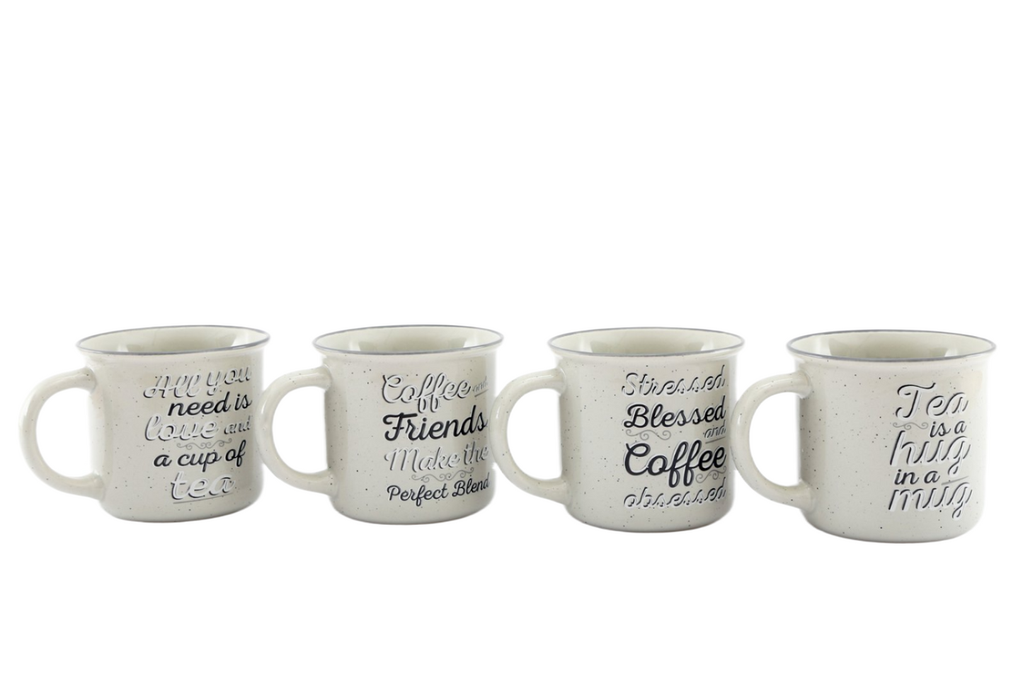 Set of Four Antique Grey Slogan Mug