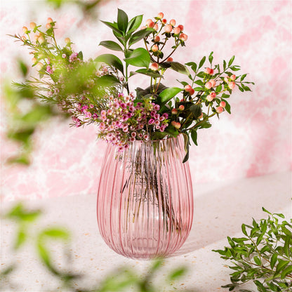 Fluted Glass Vase Pink