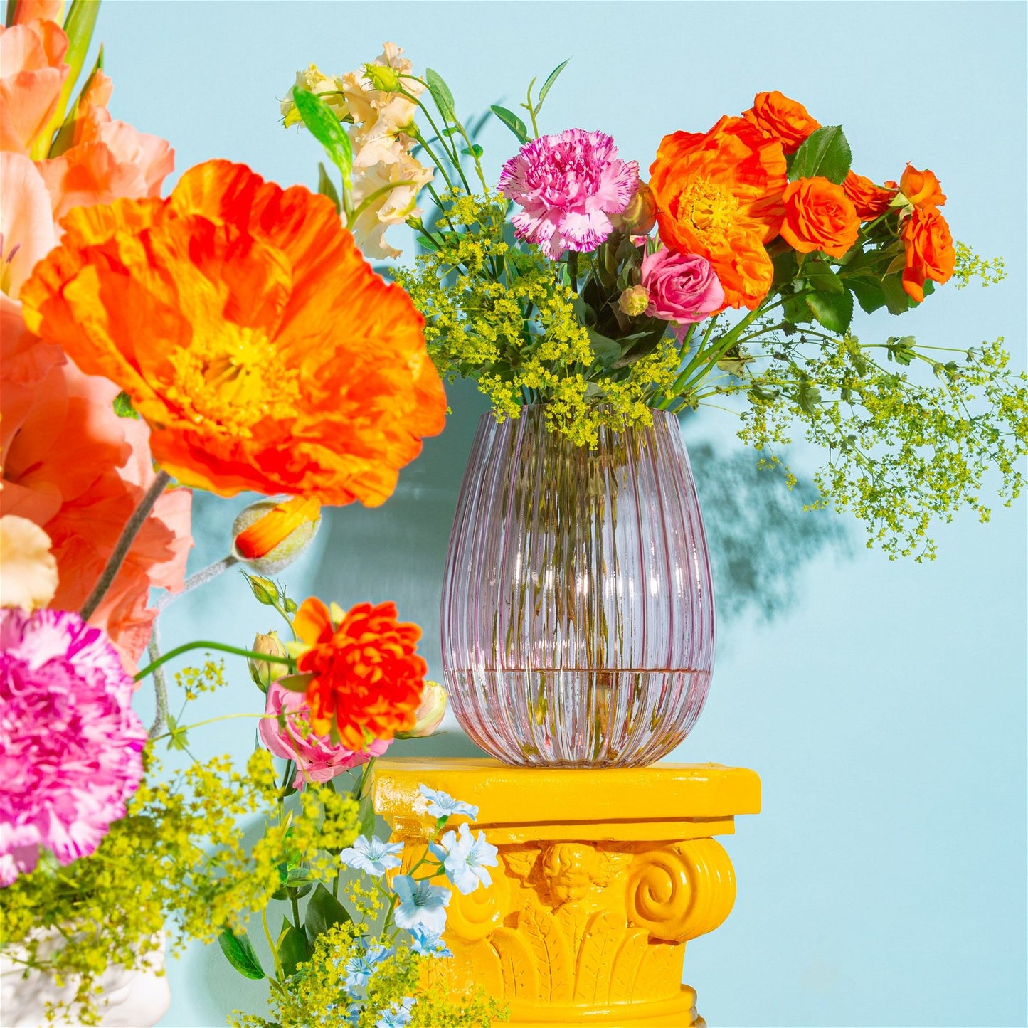 Fluted Glass Vase Pink