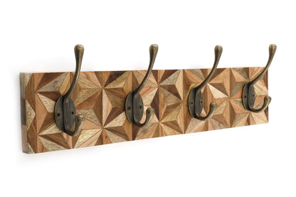 Aztec Design Wooden Plinth, 4 Double Coat Hooks