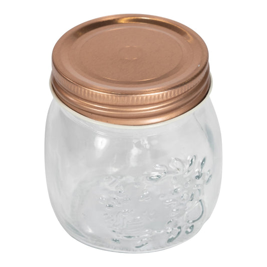 Kitchen Glass Embossed Storage Jar With Copper Screw Lid - Small