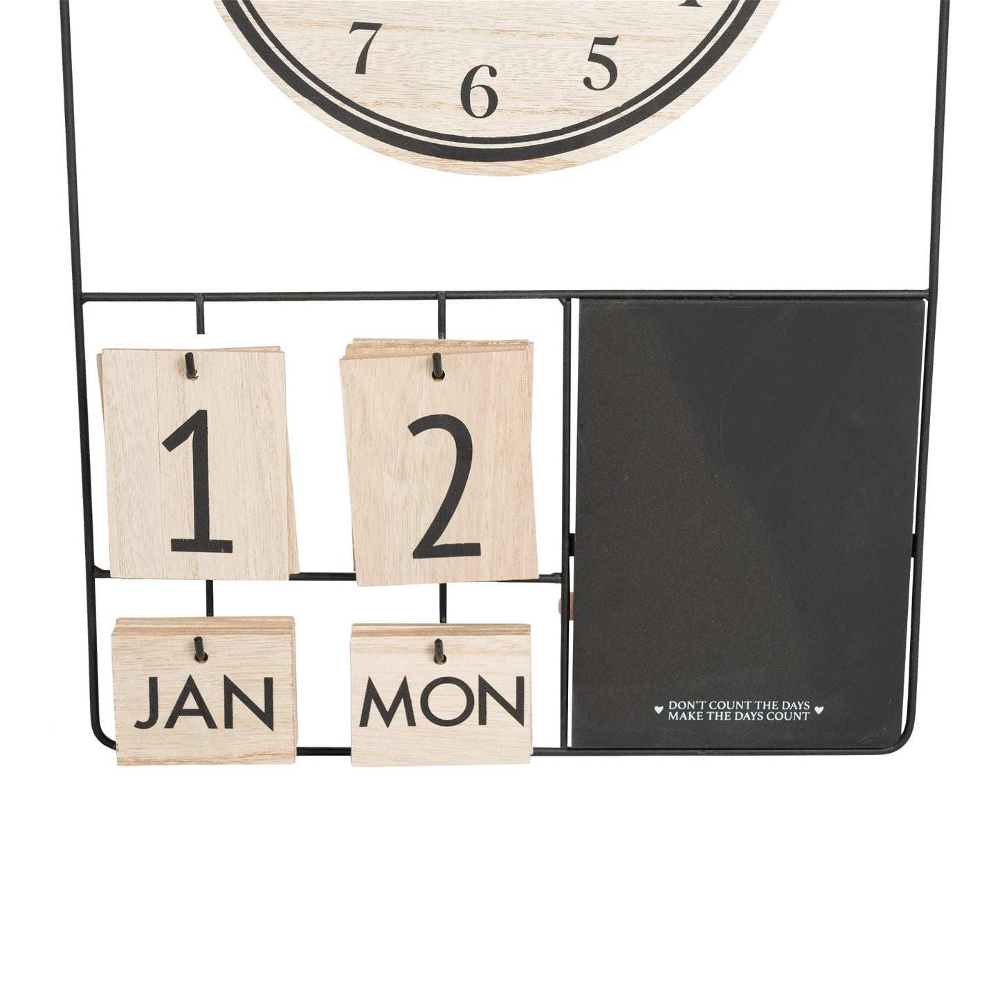 Metal & Wood Clock, Date & Memo Board 52x33cm