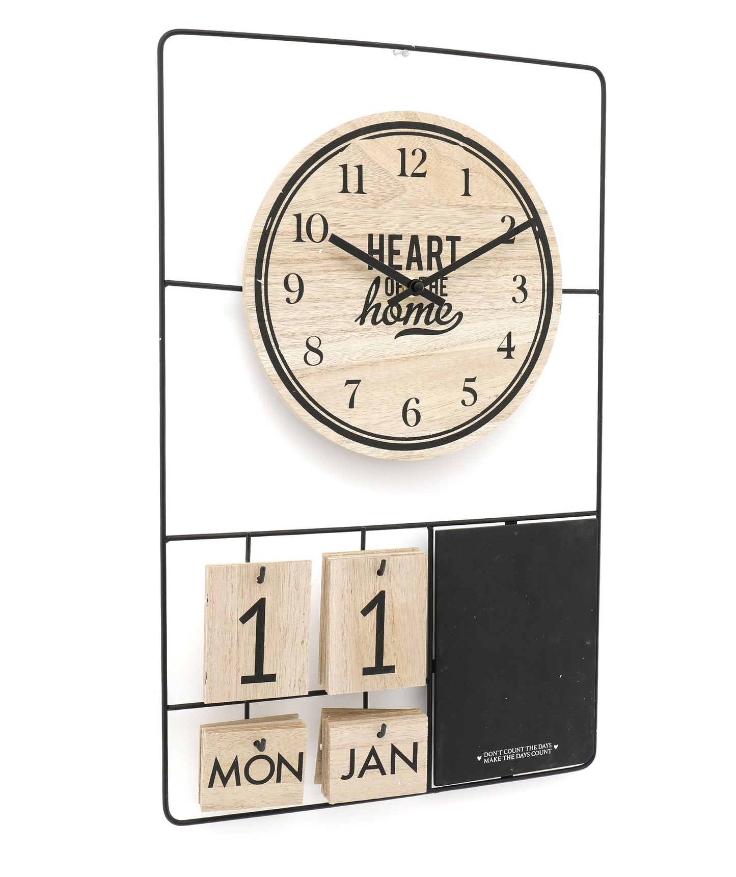 Metal & Wood Clock, Date & Memo Board 52x33cm