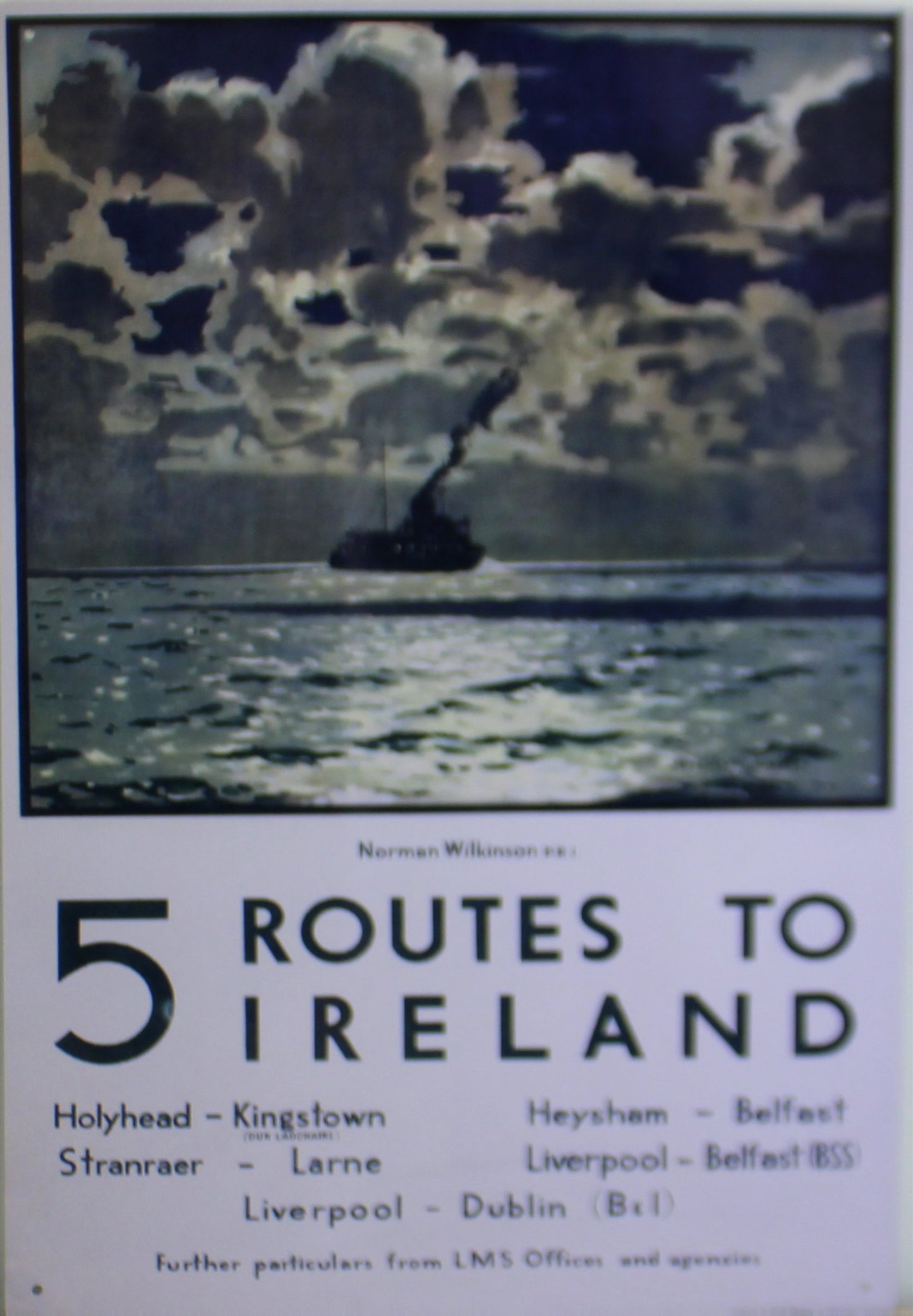 Vintage Metal Sign - Retro Art - 5 Routes To Ireland Ferry Poster