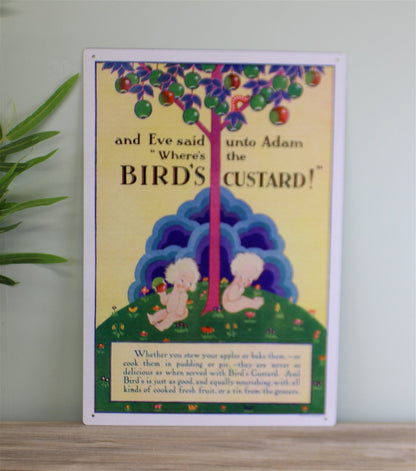 Vintage Metal Sign - Retro Advertising - Birds Custard, Adam & Eve