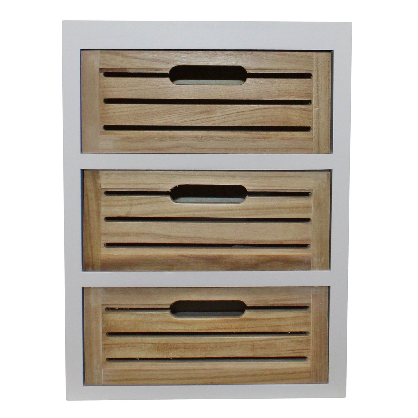 3 Drawer Unit In White With Natural Wooden Drawers With Removable Legs