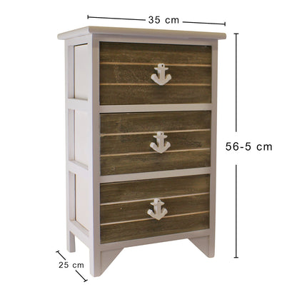 Chest Of 3 Drawers With Nautical Anchor Handles In Grey & White