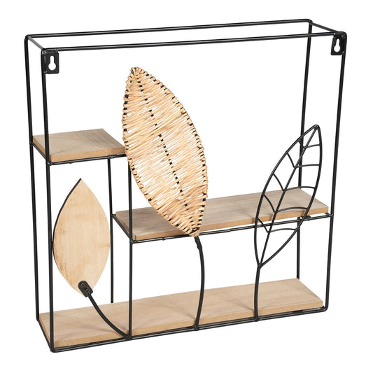 Square Metal Framed Rattan Leaf Shelf Unit