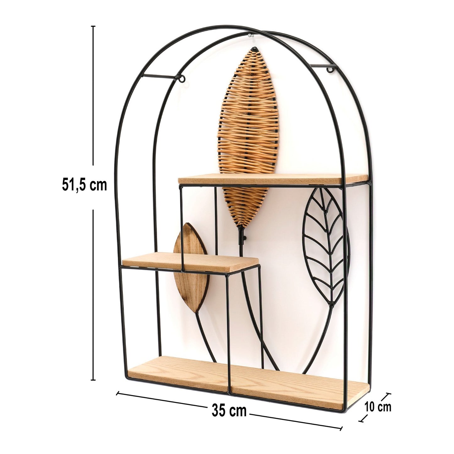 Arched Metal Framed Rattan Leaf Shelf Unit