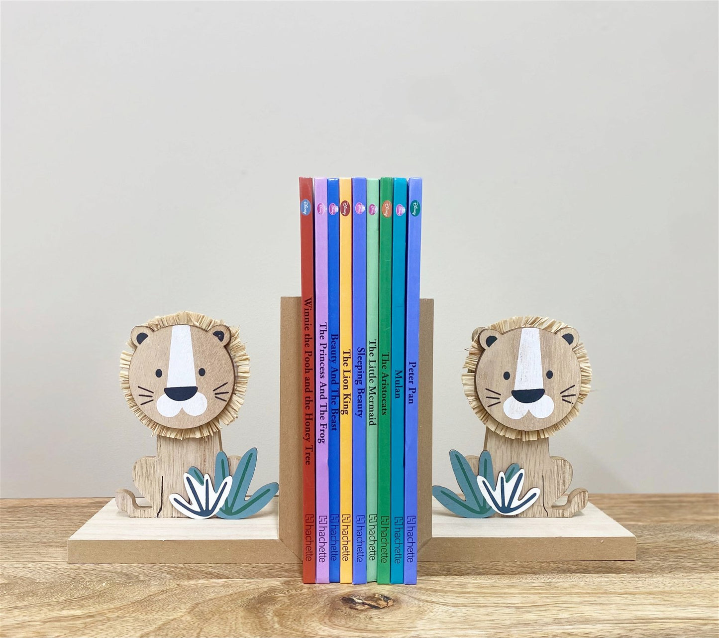 Set of Two Wooden Lion Bookends