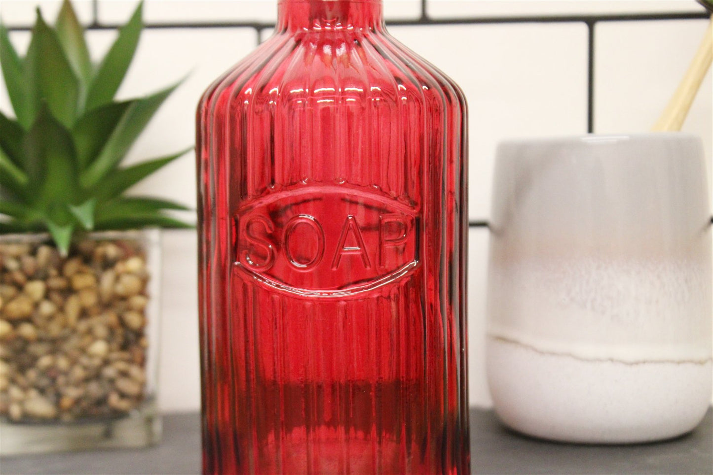 Red Glass Soap Dispenser