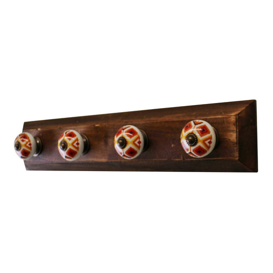 Set of 4 Kasbah Design Coat Hooks On Wooden Base