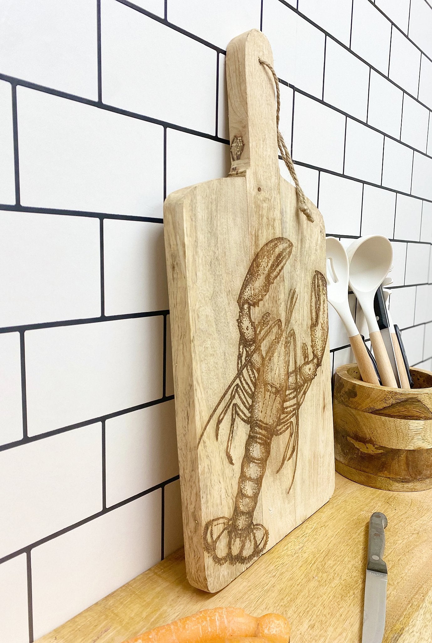 Pair of Engraved Chopping Boards Lobster and Salmon