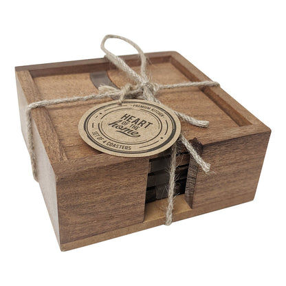 Wooden Wave Design Coasters In A Wooden Holder