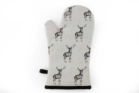 Grey Oven Glove With A Stag Print Design