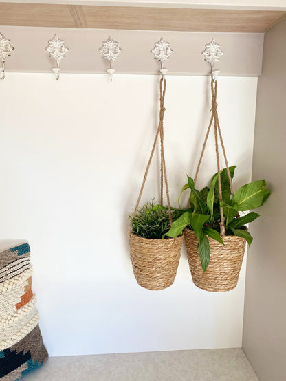 Set of Two Rush Grass Hanging Planters