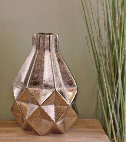 Silver Metal Geometric Design Vase, 31cm