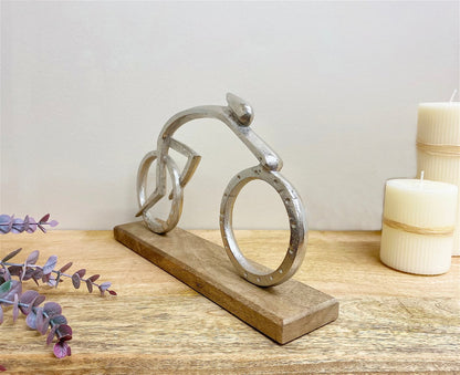 Silver Cyclist on a Wooden Base