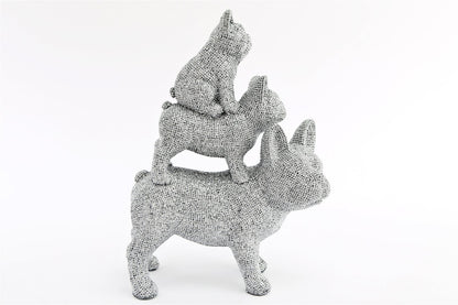 Silver Beaded Trio Stacked Bulldog Ornament 31.5cm