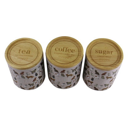 Ceramic Cat Design Tea,Coffee & Sugar Canisters