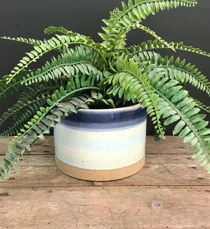 Blue Striped Ceramic Planter