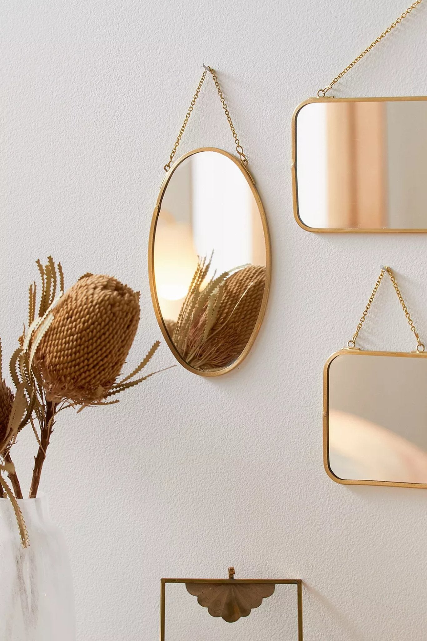 Gold Hanging Oval Mirror