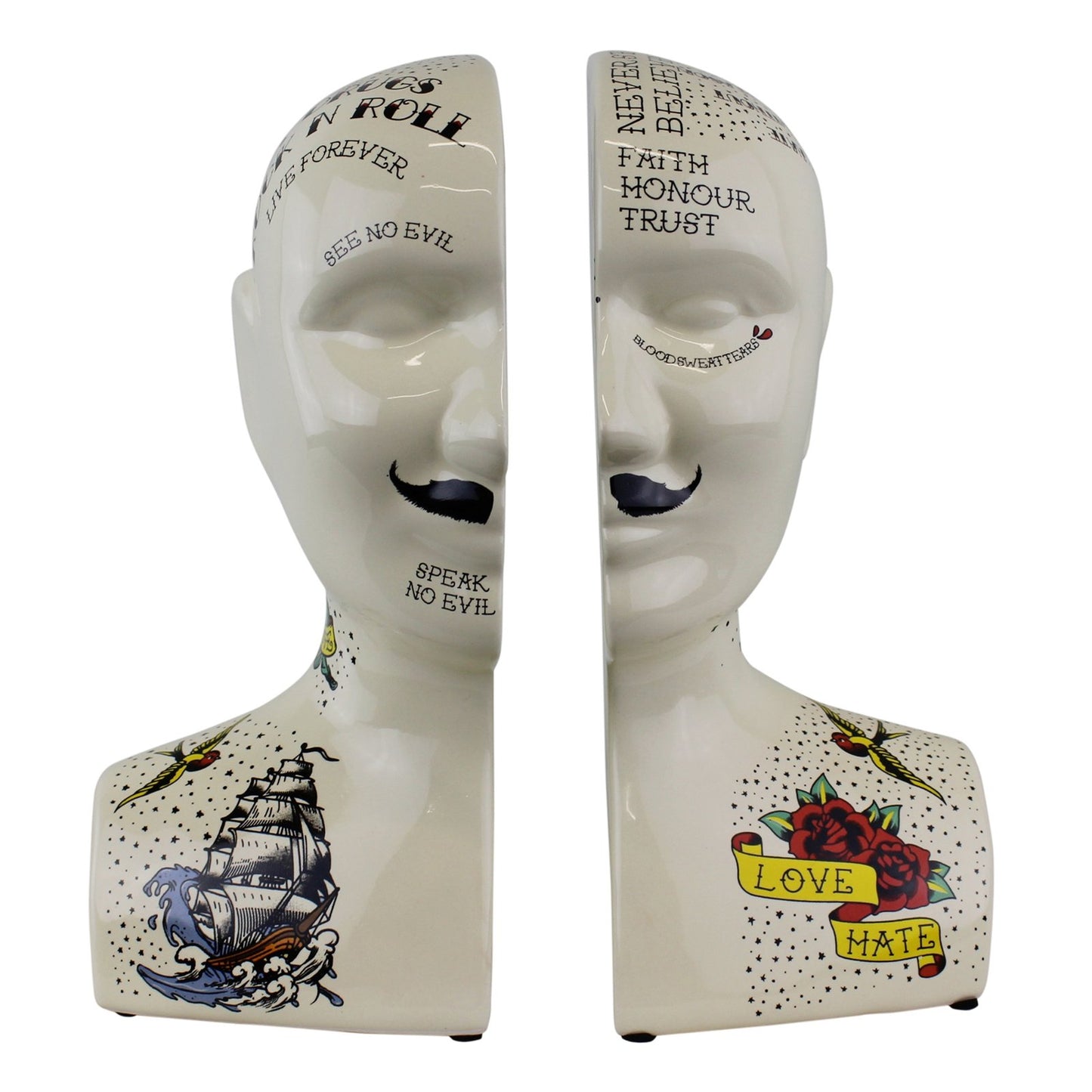 Ornamental Ceramic Phrenology Bookends