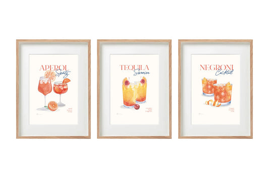 Set of Three Cocktail Recipe Wall Art in Frames