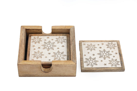 Set of Four Wooden Snowflake Coasters