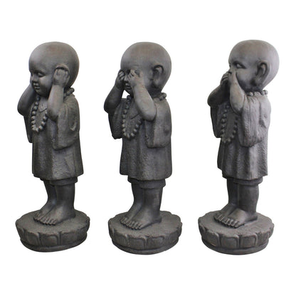 Set Of 3 Stone Effect See No Evil, Hear No Evil, Speak No Evil Monks