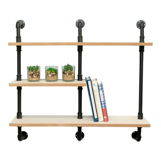 Black Pipe  & Wooden Shelves 70.5cm