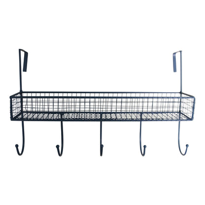 Mesh Over Door Shelf With 5 Hooks Blue