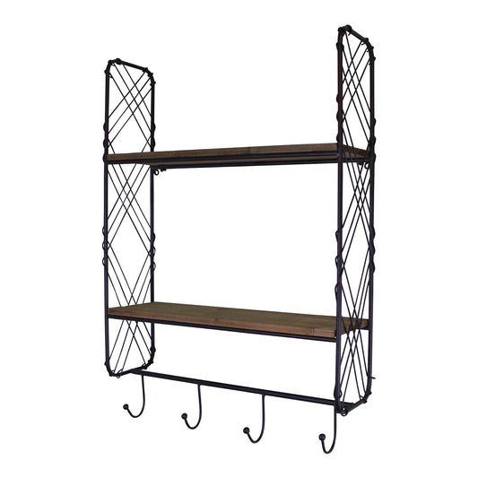 Industrial Style Wall Shelving Unit With Coat Hooks